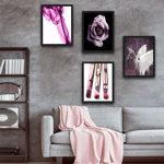 Set 4 tablouri decorative, Purple Unicorn Set, PAL, Hartie, Multicolor, Bystag