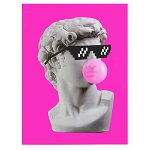 Tablou statuie cu ochelari pixelati si balon guma de mestecat - Material produs:: Tablou canvas pe panza CU RAMA, Dimensiunea:: 70x100 cm, 