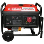 Generator curent Rotakt ROTAKT ROGE7000T putere 6.8KW 400V benzina pornire manuala AVR roti transport, ROTAKT