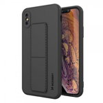 Husa Spate Wozinsky Compatibila Cu iPhone Xs / X, Cu Stand Metalic Pe Spate, Protectie La Camera - Negru
