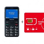 Telefon mobil Panasonic KX-TU150EXB pentru Seniori cu buton SOS, Negru + CADOU CARTELA VODAFONE PREPAY!