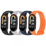 Set 4 curele Xiaomi Mi Band 8/ 8 NFC bratara smartwatch din silicon negru gri albastru portocaliu, krasscom