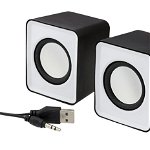 Mini boxe stereo 2.0, 6W, 30Hz - 20Khz, 4Ω, 80dB, 182g, 7 x 6 x 4,5cm, negru/alb, Pro Cart