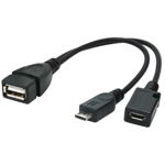 Cablu adaptor OTG , Cablexpert 06730, USB 2.0 mama la microUSB 2.0 tata si microUSB 2.0 mama, lungime 15cm, negru, Gembird