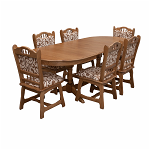 Set masa extensibila cu 6 scaune EUROPA, lemn masiv, ovala, stejar, 160 240x90x70 cm, Mobivad
