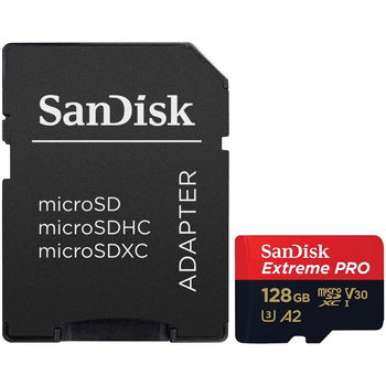 Card de memorie SanDisk Extreme PRO microSDXC 128GB pana la 200MB/s and 90MB/s Read/Write speeds A2 C10 V30 UHS-I U3 + SD Adapter