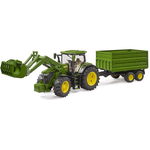 Tractor John Deere 7R 350 with front loader and trailer, BRUDER