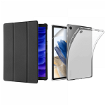 Set 3 in 1 pentru Samsung Galaxy Tab A8 10.5 (2021) LTE SM-X205 cu husa carte husa silicon si folie protectie ecran negru, KRASSUS