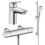 Set baterii Hansgrohe Logis 100 lavoar dus si set dus crom lucios