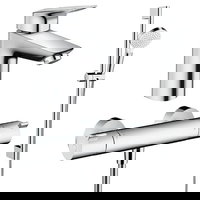 Set baterii Hansgrohe Logis 100 lavoar dus si set dus crom lucios