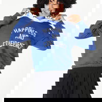 COLIN'S, Hanorac cu imprimeu text si maneci cazute, Alb/Albastru royal