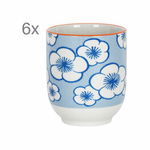 Cani, set de 6, ceramica, 6 x cana, model flori, 6 x 250 ml, Pomax Okidoki, albastru