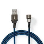Cablu USB 2.0 A tata - USB-C tata, conector gaming 180  , 1m, negru albastru, Nedis