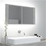 vidaXL Dulap de baie cu oglindă & LED, gri beton, 90x12x45 cm acril, vidaXL