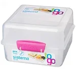 Set 2 cutii alimente din plastic colorat Sistema Lunch Cube To Go 1.4L, Sistema