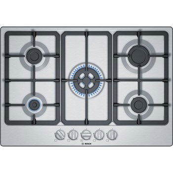 Plita gaz incorporabila Bosch PGQ7B5B90 Serie 4, 75cm, 5 arzatoare, gratare fonta, inox