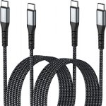Set de 2 cabluri USB tip C 2.0 compatibile cu Galaxy S21SUNGUY, 60 W, 20V/ 3A, negru/gri, 2 m