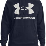 Under Armour, Hanorac din fleece cu imprimeu logo si maneci raglan, pentru fitness Rival, Alb, Bleumarin, S