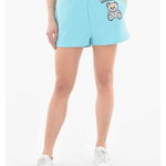 Moschino Couture! Organic Cotton Jogger Shorts With Teddy Bear Logo P Light Blue