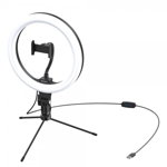 Lampa Led Circulara 12 inch Baseus CRZB12-B01 cu Suport Smartphone si Stand Trepied