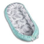 Cosulet bebelus pentru dormit Baby Nest Cocoon Kidizi Mint Grey Feathers 90x50 cm, 
