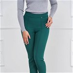 Pantaloni din stofa elastica verde inchis lungi conici cu talie inalta - StarShinerS, StarShinerS