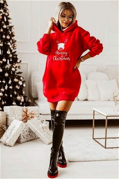 Pulover Merry Christmas rosu lejer cu model ren, InPuff Young