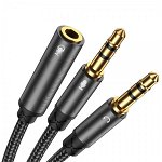 Cablu Audio Splitter Joyroom Aux Mini Mufa 3,5 Mm (female) - 2x Mini Mufa 3,5 Mm (male - Microfon Si Casti) 0,2m Negru (sy-a05), Joyroom