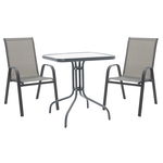 Set de gradina masa si scaune 3 bucati Watson-Calan metal negru-textilena gri inchis 70x70x70cm, Pako World