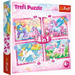Puzzle Trefl 4 in 1 - Unicorni si magie, 35/48/54/70 piese