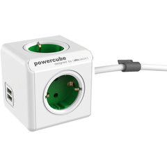 Prelungitor cubic, Powercube by Allocacoc, 2xUSB, 4 prize, 1.5m, alb/verde
