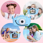 Camera foto digitala pentru copii, functie foto/video, 12MP, 5 Jocuri Incluse, Slot Card MicroSD Max. 32GB Albastra, 