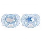 Set 2 suzete Philips-AVENT Ultra Soft SCF223/03, ultramoale si flexibila, pentru pielea sensibila a bebelusului, ortodontica, 6-18 luni, Albastru