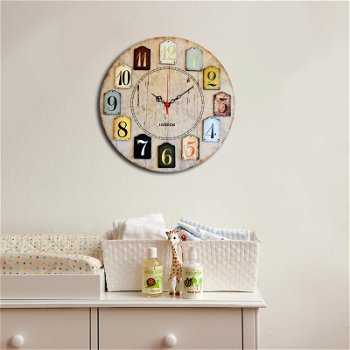 Ceas decorativ din MDF Home Art, Multicolor, 40x0.5x40 cm, Home Art