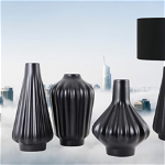 Set 1 Lampa cu 3 Vaze KNOPPER, ceramica, negru, 34 34 30 28 cm, SPORVIL