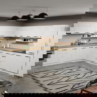 Mobila Bucatarie pe colt alba cu lemn Aroma - 48 - 320x340 cm, Mobidea