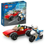 LEGO City - Politist pe motocicleta in urmarirea unei masini 60392, 59 piese LEGO City - Politist pe motocicleta in urmarirea unei masini 60392, 59 piese