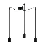 Pendul minimalist cu 3 lumini, Sotto Luce Rei, metal negru, cablu textil negru de 1,5 m, 3 prize E27