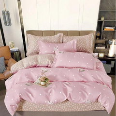 Lenjerie pat dublu, Finet, 6 piese, Roz, flori, buline, Johny Home Pucioasa