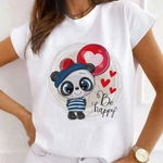 Tricou Dama Alb "Happy Panda" Engros, 