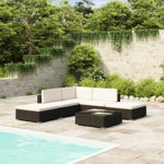 Set mobilier de gradina/terasa/exterior cu perne vidaXL, 6 piese, negru, poliratan, 42 kg, rezistent la apa