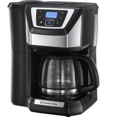 Cafetiera Russell Hobbs 22000-56, cu rasnita, 1025 W, 1250 ml, capacitate 12 cesti, functie antipicurare, timer, negru + argintiu