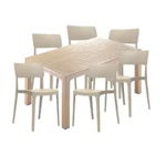 Set bar CULINARO RAPLA, masa 90x150x75cm culoare cappuccino, 6 scaune 47,1x45,3xH81,9cm polipropilena/fibra sticla culoare bej, Culinaro