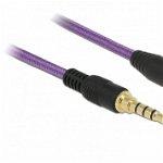 Cablu prelungitor jack stereo 3.5mm (pentru smartphone cu husa) T-M 4 pini 0.5m Mov, Delock 85622, Delock
