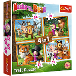 Set puzzle 4 in 1 Trefl Masha and the Bear, Aventurile lui Masha in padure, 1x35 piese, 1x48 piese, 1x54 piese, 1x70 piese, Trefl