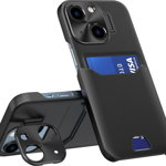 Husa Hurtel Leather Stand Case pentru Samsung Galaxy S23 Ultra, cu suport si buzunar pentru card, negru