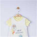Set salopeta cu tricou great detectives pentru bebelusi, tongs baby (culoare: galben, marime: 3-6 luni), BabyJem