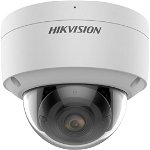 Camera IP Hikvision este un dispozitiv de supraveghere care utilizeaza tehnologia IP pentru a inregistra imagini. Modelul specific este DS-2CD2127G2 cu obiectiv de 2.8 mm si este fabricat de Hikvision. (C) indica ca este o versiune comerciala a produ, Hikvision