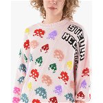 Stella McCartney Embroidered Game Asymmetric Cotton Blend Sweater Pink