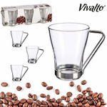 Set 3 pahare, cesti sticla cafea cu suport metal 3x24cl